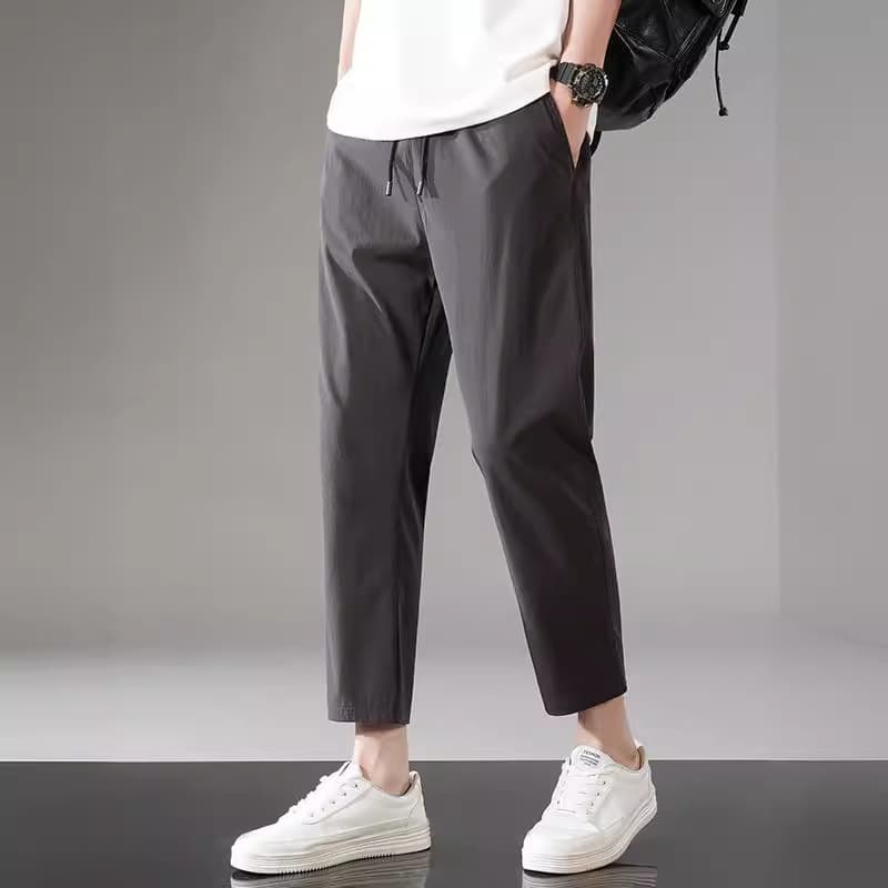Large size ice silk pants men's summer casual sports nine-point pants ice-feel straight-leg men's pants four-way stretch air-conditioned quick-drying pants