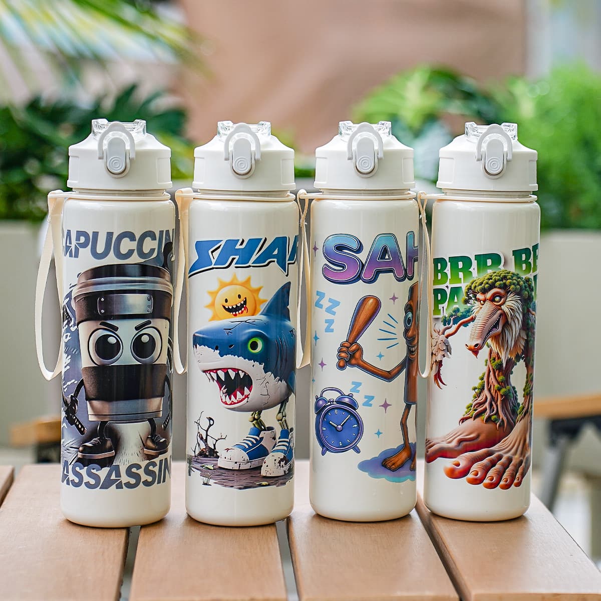 Amazon Shan Hai Jing Pattern Cute Straw Cup Student Pop-Up Lid with Carry Strap Sports Fitness Bottle