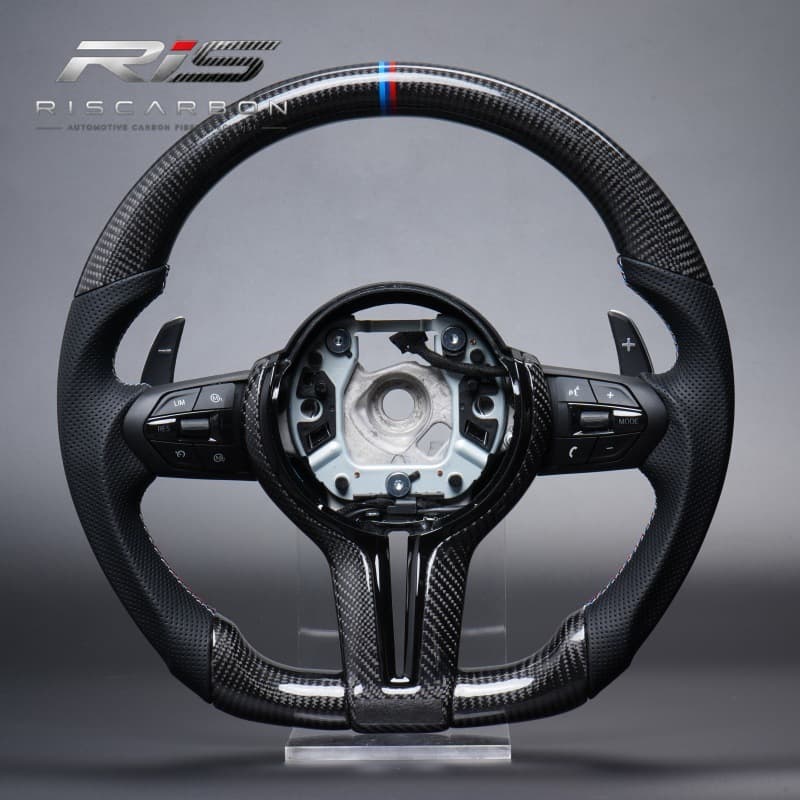 Black carbon fiber M flat-bottomed steering wheel suitable for BMW F30F10F11F15F16F20F25F18M3M5