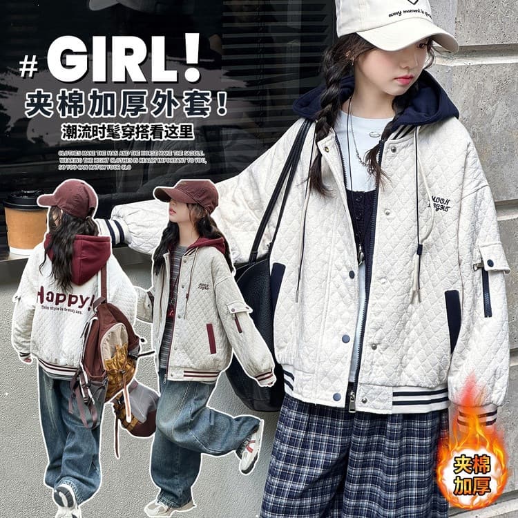 Girls' cotton-padded clothes autumn and winter 2026 new style thickened hooded fashionable tops for girls and boys winter quilted jackets trendy