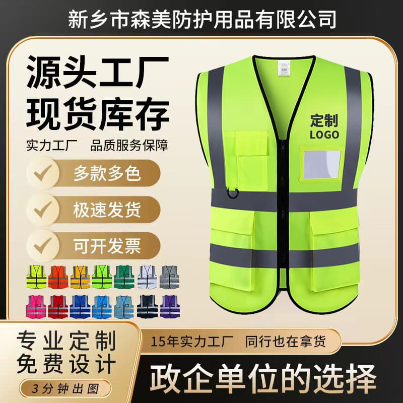 Reflective Safety Vest, Breathable Mesh Multi-Pocket Reflective Clothing with Printing, Wholesale Work Site Construction and Sanitation Jackets