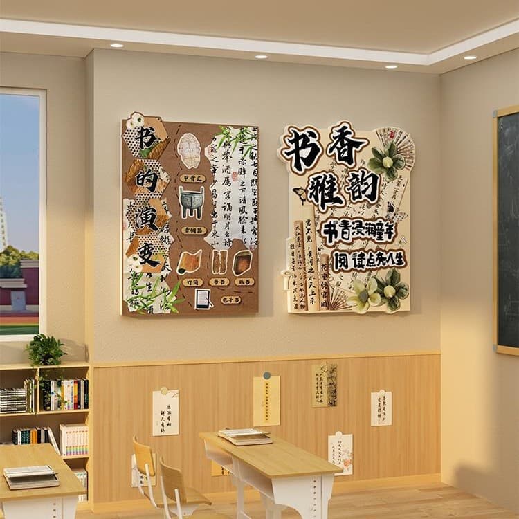 Ancient national style classroom scene class culture wall stickers, book corner decorations, reading area fragrance festival themed blackboard newspaper