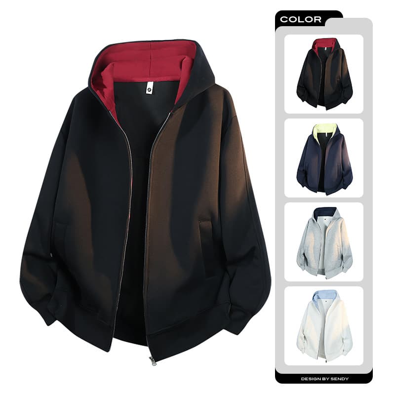 Cotton Knit Jacket Men's Spring Autumn Hooded Thick Coat Youth Versatile Sports Loose Long Sleeve Cardigan