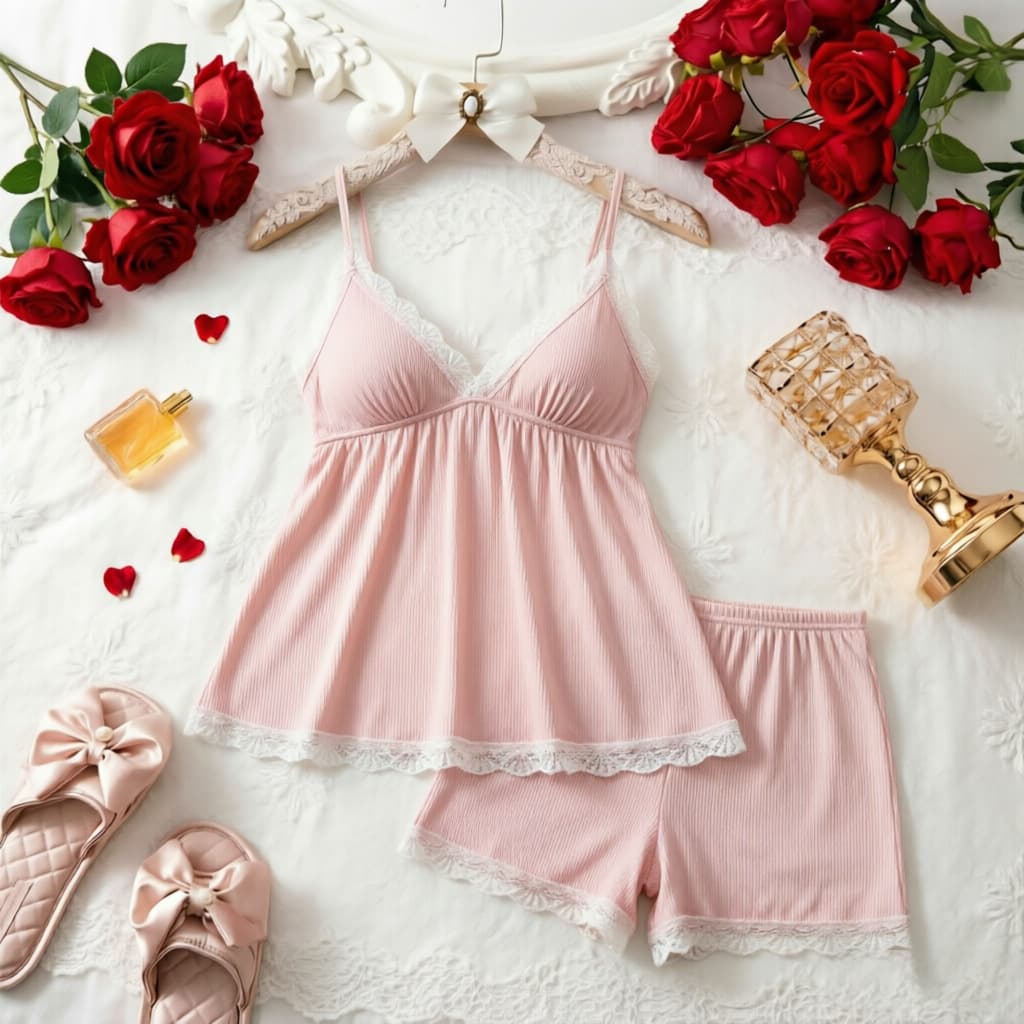Cross-border Trade Source Women's Homewear Set Hot Lace Trim Camisole Pajamas Women's Summer Two-Piece Set