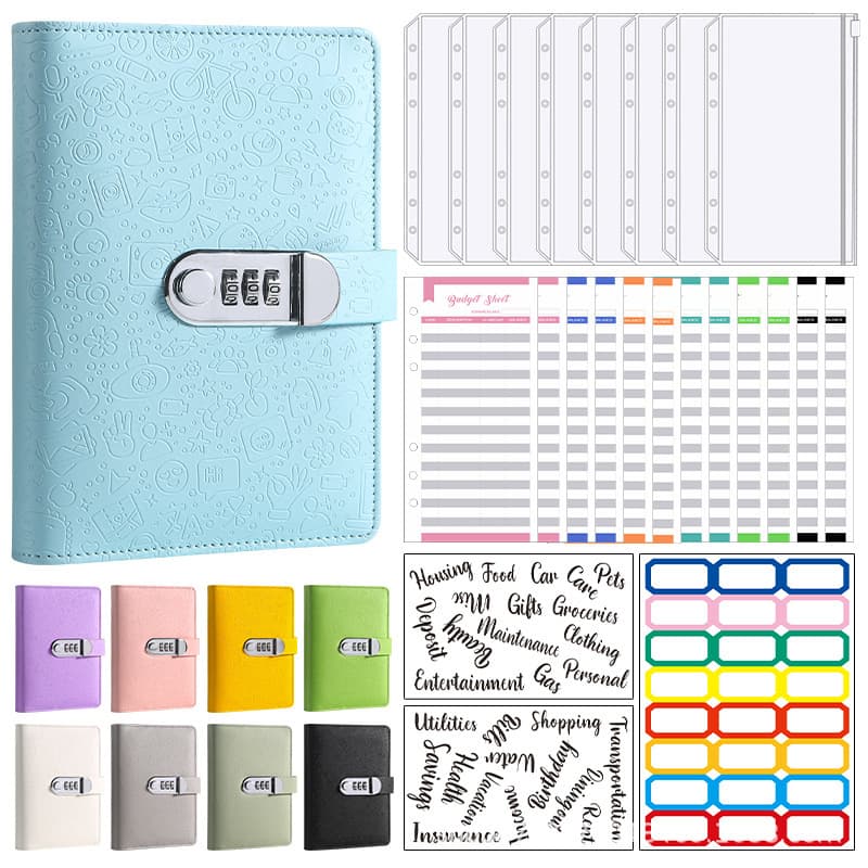 Cross-border popular A6 macaron loose-leaf notebook with password lock and full-page embossed cash financial budget planning book