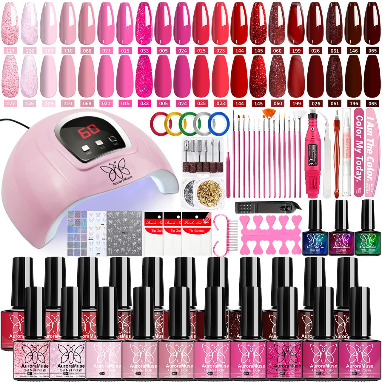 Hot Sale X4 Nail Lamp 20-Color Red Series Gel Polish Set with Nail Drill, One-Stop Complete Nail Kit