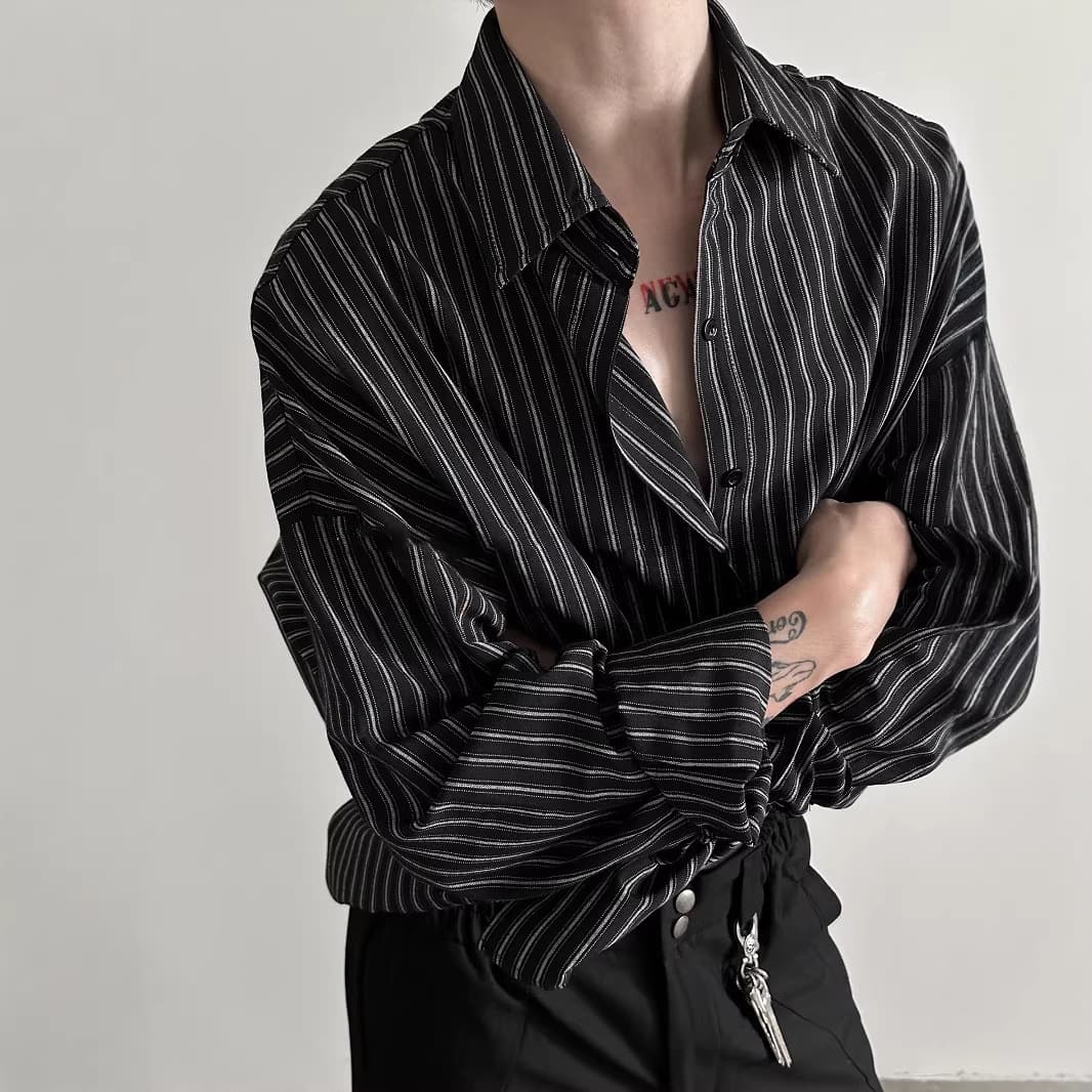 Luxury Vertical Stripe Long-Sleeve Shirt for Men Spring Casual Stylish Jacket Shirt Cardigan Trend