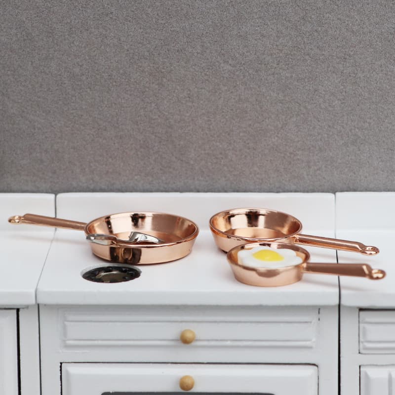 1:12 Dollhouse Miniature Furniture Accessories Mini Kitchen Utensils Alloy Frying Pan 3-Piece Set