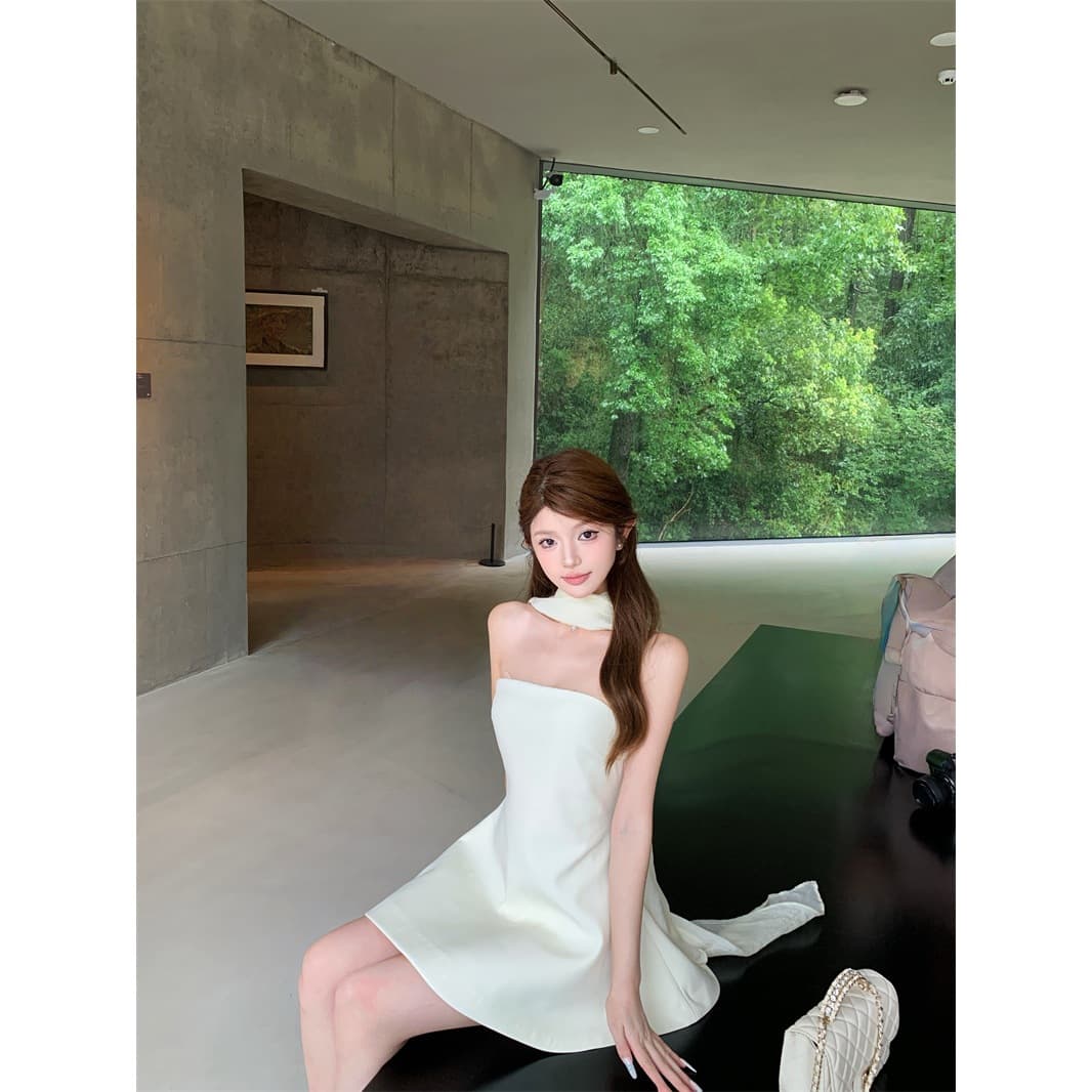 Light Formal Dress Heiress Birthday Dress White Tube Top Dress Celebrity Engagement Wedding Milky White Tie-Dye