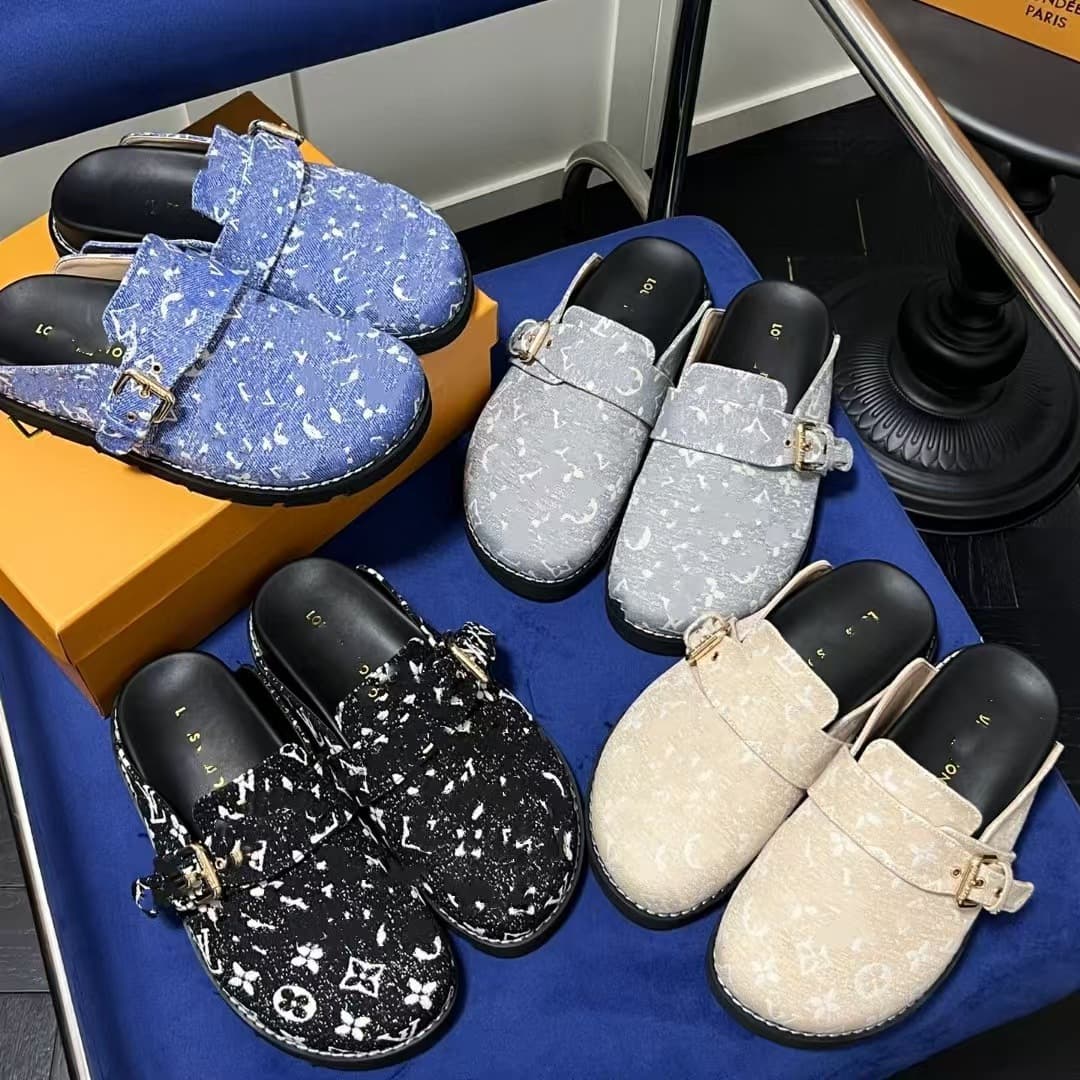 Factory direct supply couple style LV slippers classic monogram lettering flat slip-on toe-covered slippers