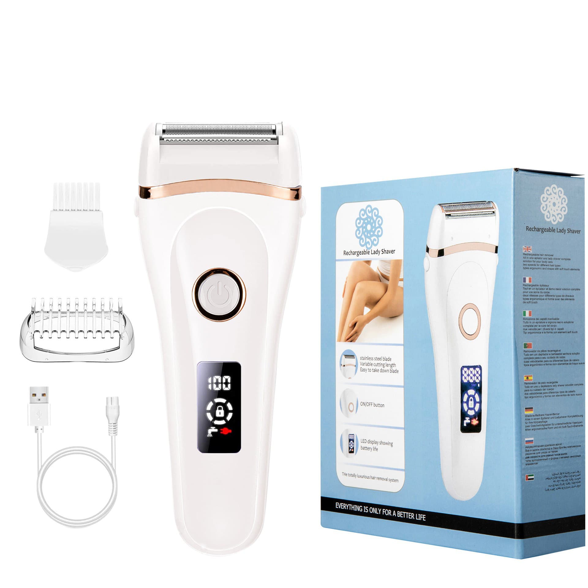 Cross-border Women's Hair Removal Device, Electric Rechargeable Unisex Armpit Hair, Leg Hair, and Bikini Area Shaver