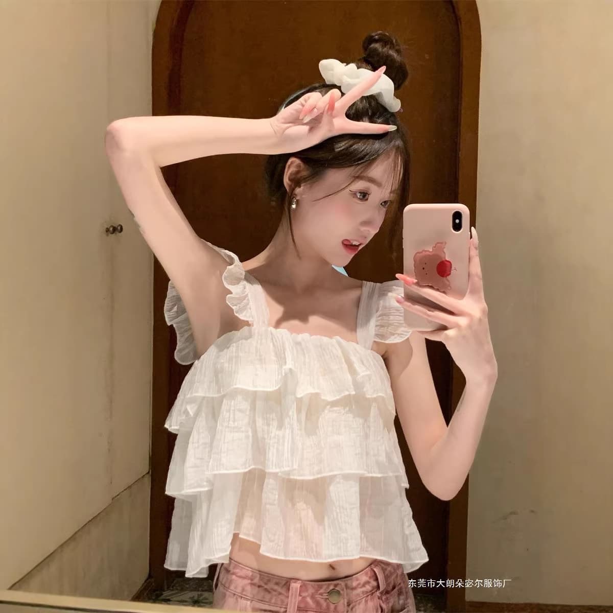 Summer Sweet & Spicy Design Sleeveless Short Top with French Sweet Ruffle Strap Vest