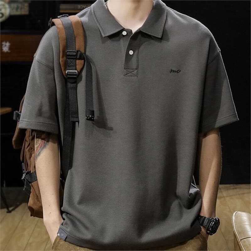 Vintage Polo Shirt Men Summer Heavyweight Loose Plus Size Short Sleeve Polo Shirt Men's Style