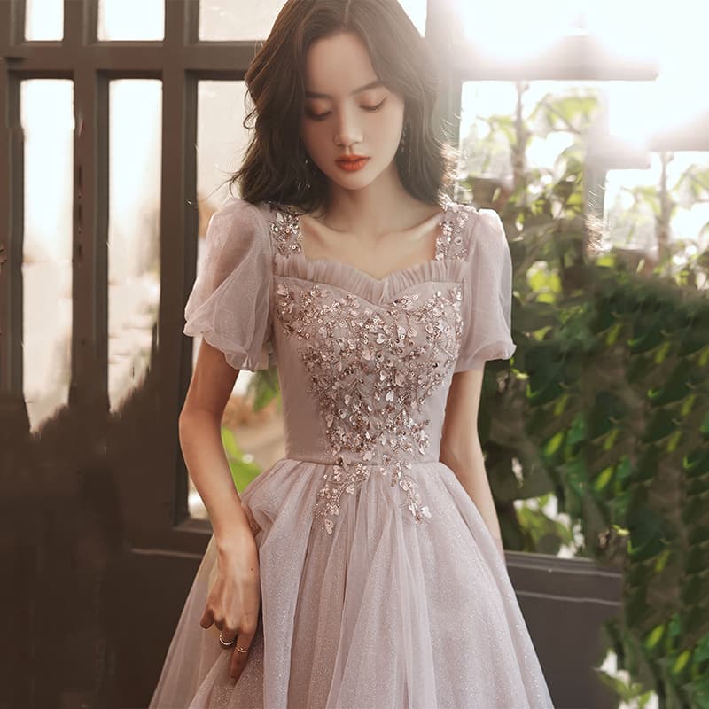 Petite Dress for Women New Summer-Fall, Elegant Birthday and Daily Wear, Pink Gown for Banquets and Evening Parties