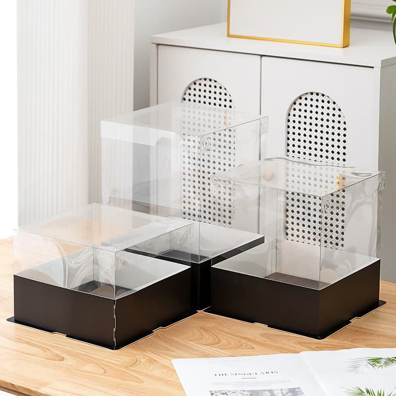 Trendy Square Transparent Cake Box, 4 Inch 8 Inch Tall Baking Birthday Cake Packaging Box, Flower Snack Packing Box