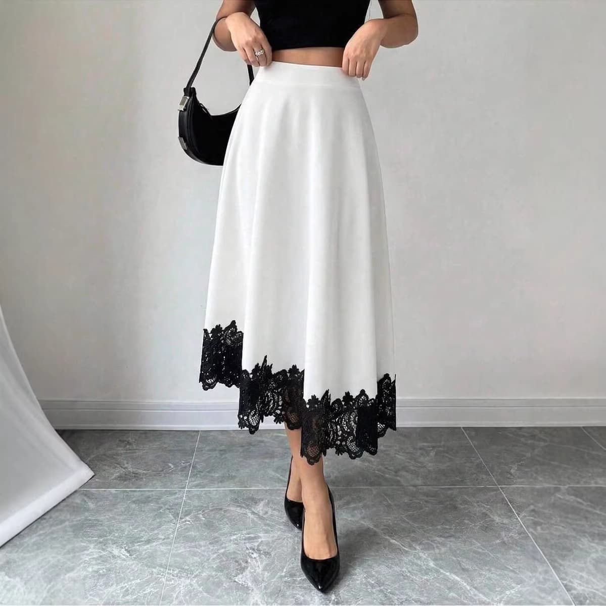 Best-selling Lace Patchwork High-Waist Skirt for Amazon and Independent Sites in Europe and America, Versatile and Slimming Long Skirt