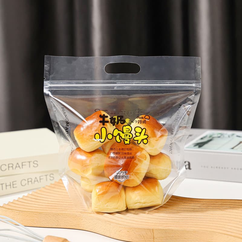 Milk Mini Steamed Bread Zipper Self-Sealing Stand-Up Transparent Bag Milk Flavor Bread Baking Packaging Meal Bag
