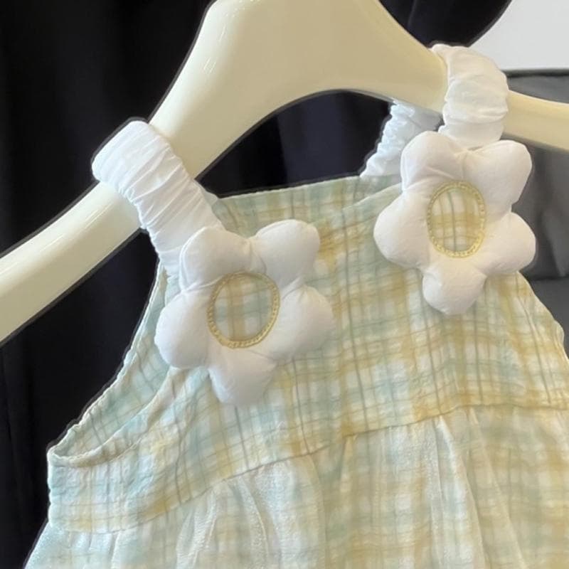 Newborn Baby Girl Summer Thin Grid Style Strap Romper Baby Bodysuit Summer Clothing