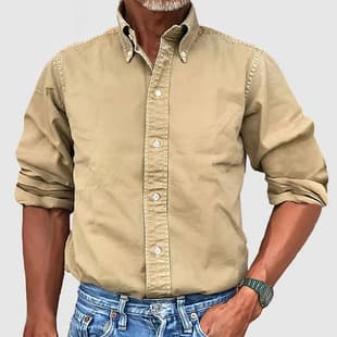 2024 Amazon Four Seasons New Men's Business Casual City Versatile Shirt Turn-down Collar Button Solid Color Shirt