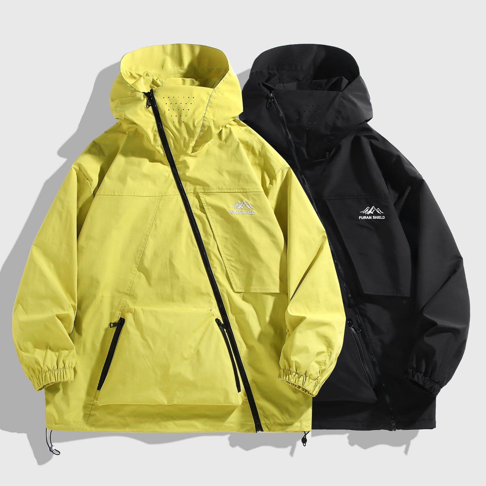 Black Warrior Outdoor Functional Waterproof Jacket with Diagonal Zipper for Men, 2024 New Style, Plus Size Jacket