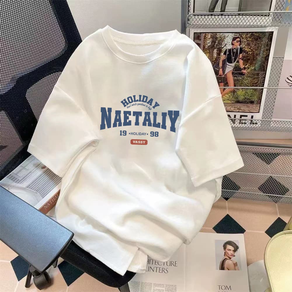 TopLoose-Fit Vintage Letter Printing T-Shirt Trendy Five-Minute Sleeve Crew Neck Tee Simple Versatile Top For All Seasons