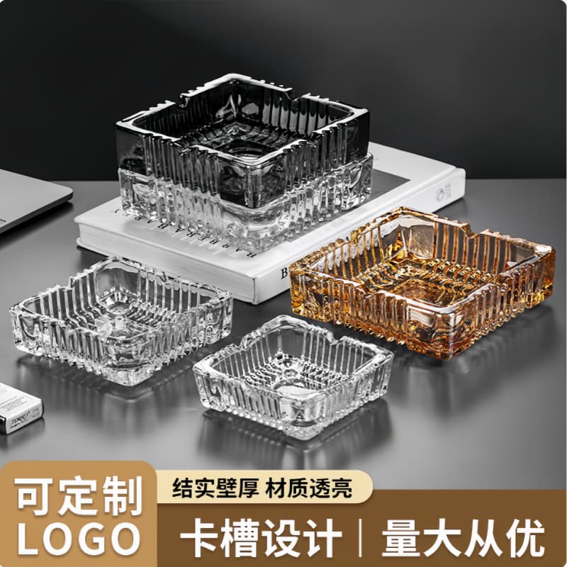 Wholesale green apple glass square ashtray creative home living room anti-fly ash office ashtray printing logo