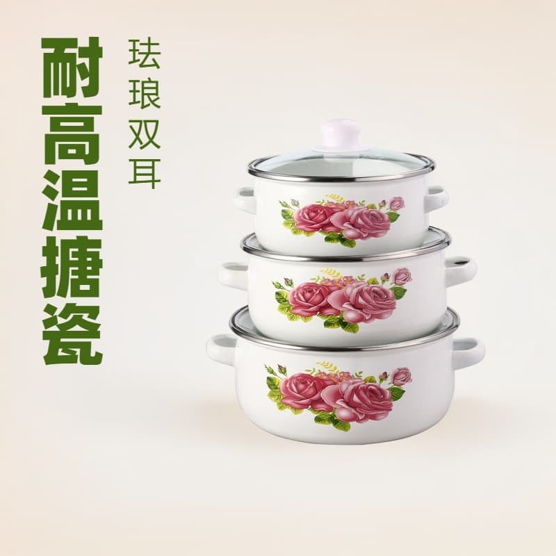 In Stock 671DG Enameled Cast Iron Pot with Glass Lid Soup Pot Set, High-Temperature Fired Enamel Pot, Ideal for Simmering Soup