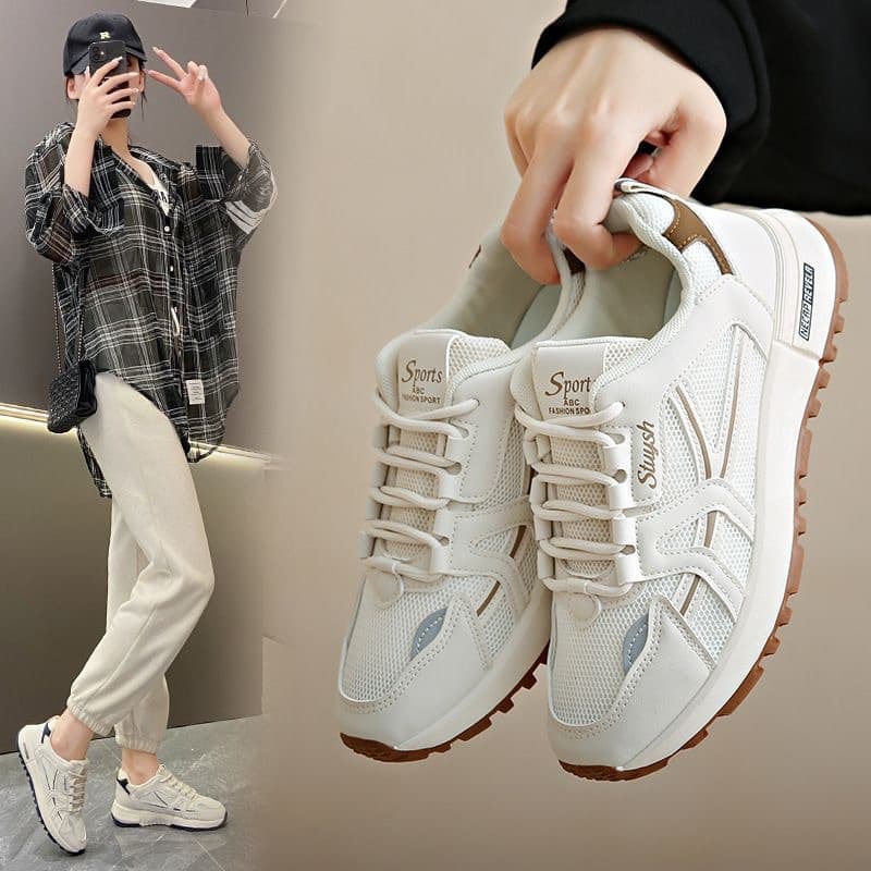 Women's Chunky Sole Agam Sneakers, Mesh Student Sports Shoes, Comfortable Lightweight Soft Sole Versatile Korean Style Casual A099