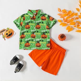 Wholesale Kids 2025 Spring/Summer Short Sleeve Polo Shirt Halloween Set Boys Gentleman Children's Wear