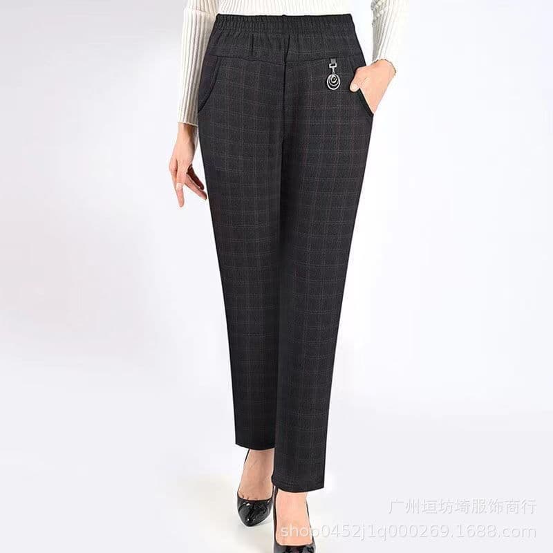 Autumn Middle-Aged and Elderly Women's High-Waist Mom Pants Elastic Waist Grandma Pants Casual Stretch Women's Pants Ankle-Length Slimming