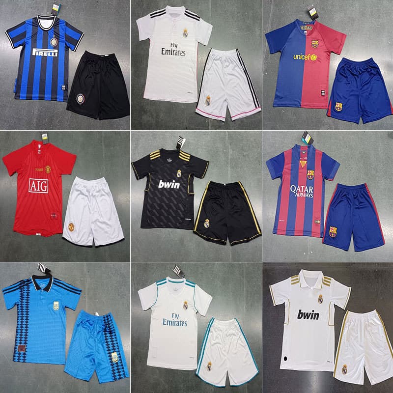 16-17-18 Inter Milan Real Madrid Kids Retro Football Jersey Manchester United Barcelona Argentina Barcelona Shirt Set