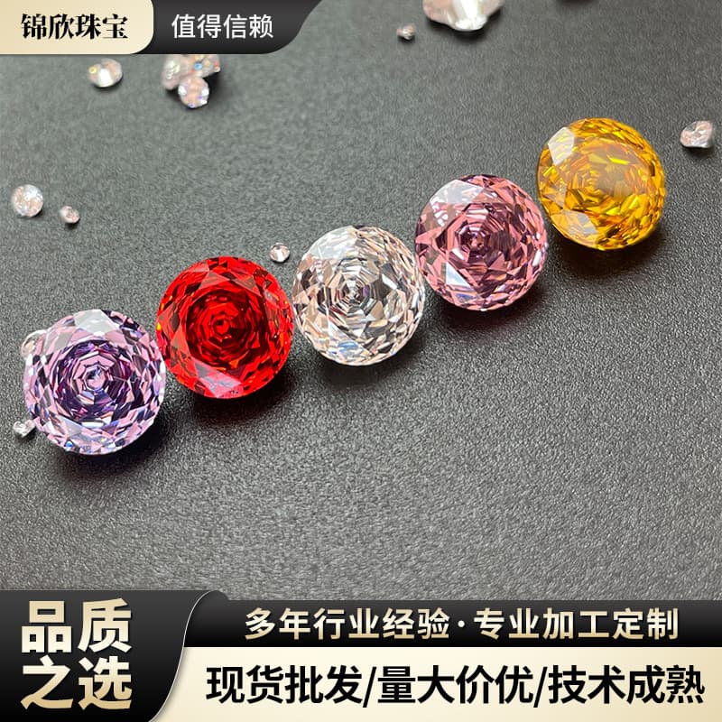 Factory direct supply round Chinese red thousand seal rose cut loose diamond flat bottom faceted gemstone zircon jewelry light luxury style