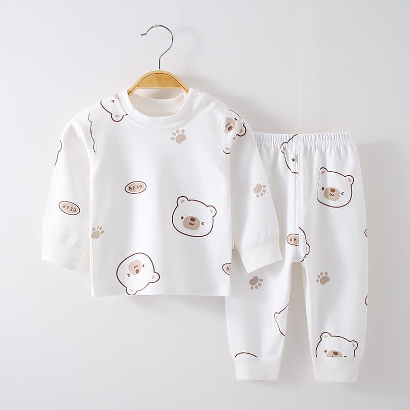 Baby Pure Cotton Autumn Clothes and Pants, Spring and Autumn Boys' and Girls' Newborn Thermal Long-Sleeve Set with Cartoon Pattern