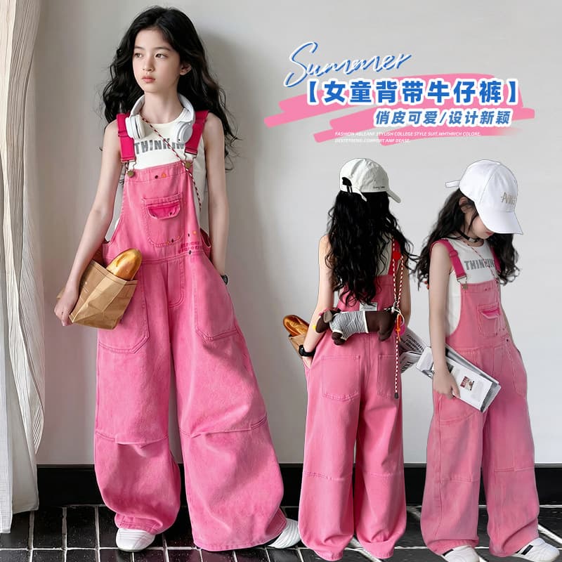 Girls Summer Denim Overalls 2026 New Style Big Kids Casual Jumpsuit Girls Suspenders Long Pants Spring Autumn
