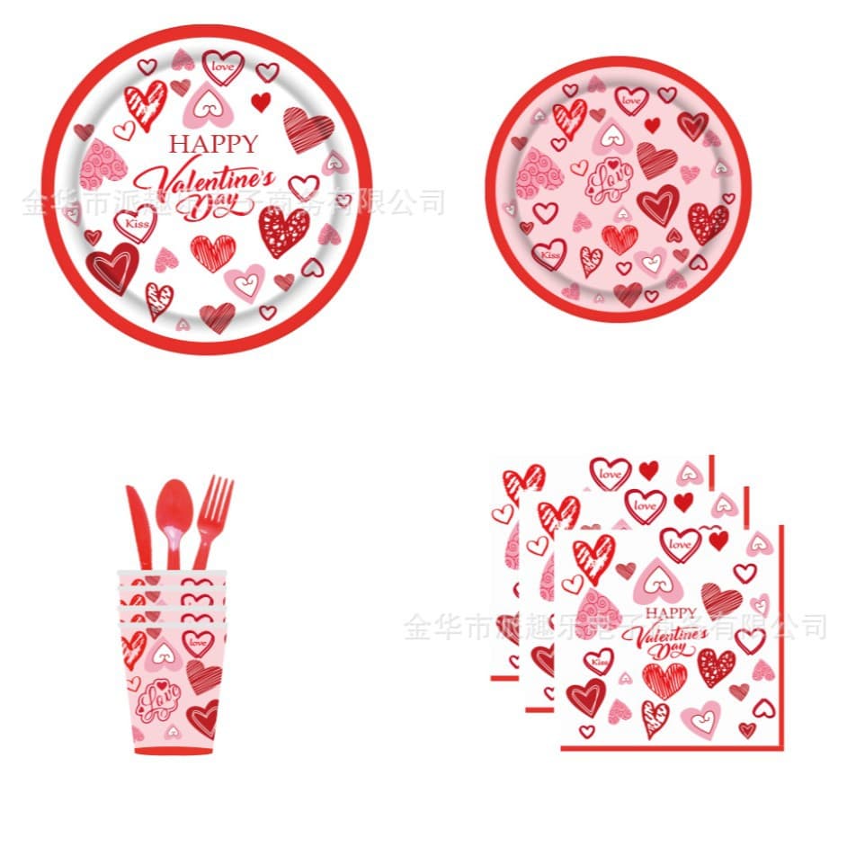 New cross-border Valentine's Day Love-themed tissues, paper cups, party tableware, wedding set, and party supplies.
