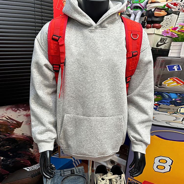 Gray hooded sweatshirt for men, autumn/winter fleece-lined lazy style inner layer hoodie, American cleanfit heavyweight jacket