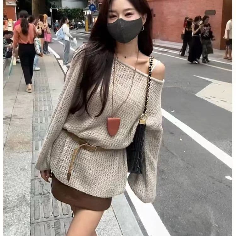Affordable [*** Fleece] Lazy Chic Hollow Knit Sweater for Women Fall New Arrival High-End Loose Slimming Knit Top