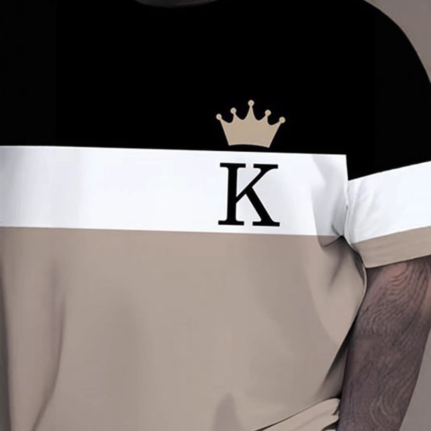 Summer Loose Casual Sport Two-Piece Set Men's Color-Block Short Sleeve Shorts Set Trendy K-Letter Print