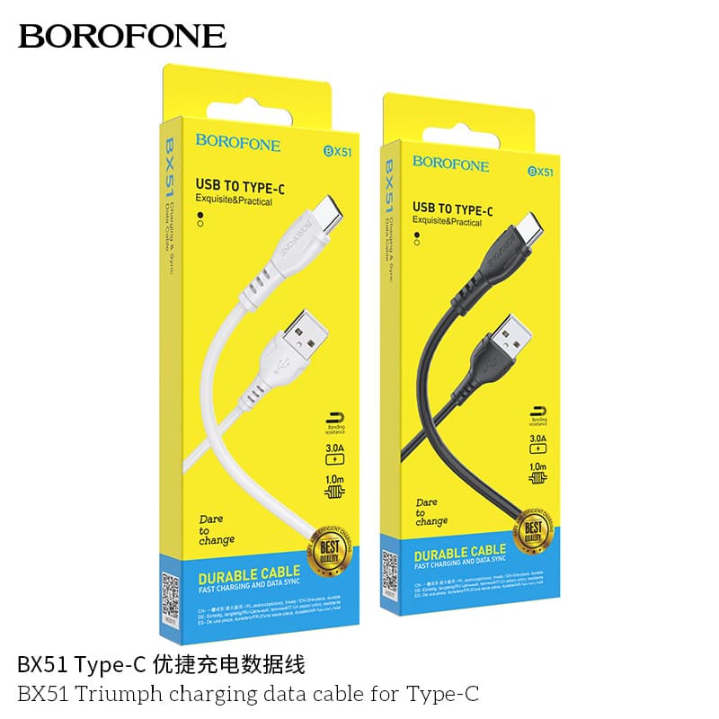 Borofone Bx51 Is Suitable for Apple iPhone Android Type-C Mobile Phone USB Charging Data Cable Wholesale