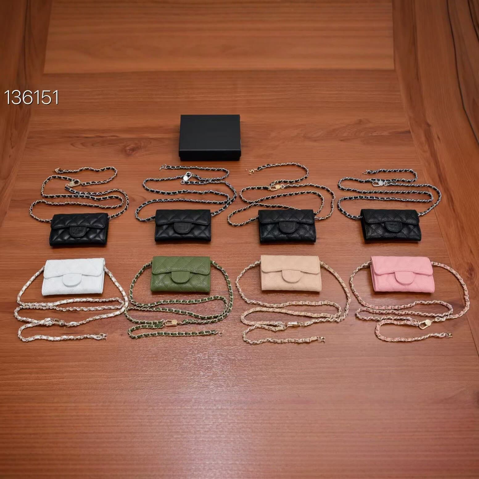 Chanel-Style Wallet, Single-Shoulder Chain Waist Bag, Handbag, Short Genuine Leather Sheepskin Caviar Leather Accessory Bag