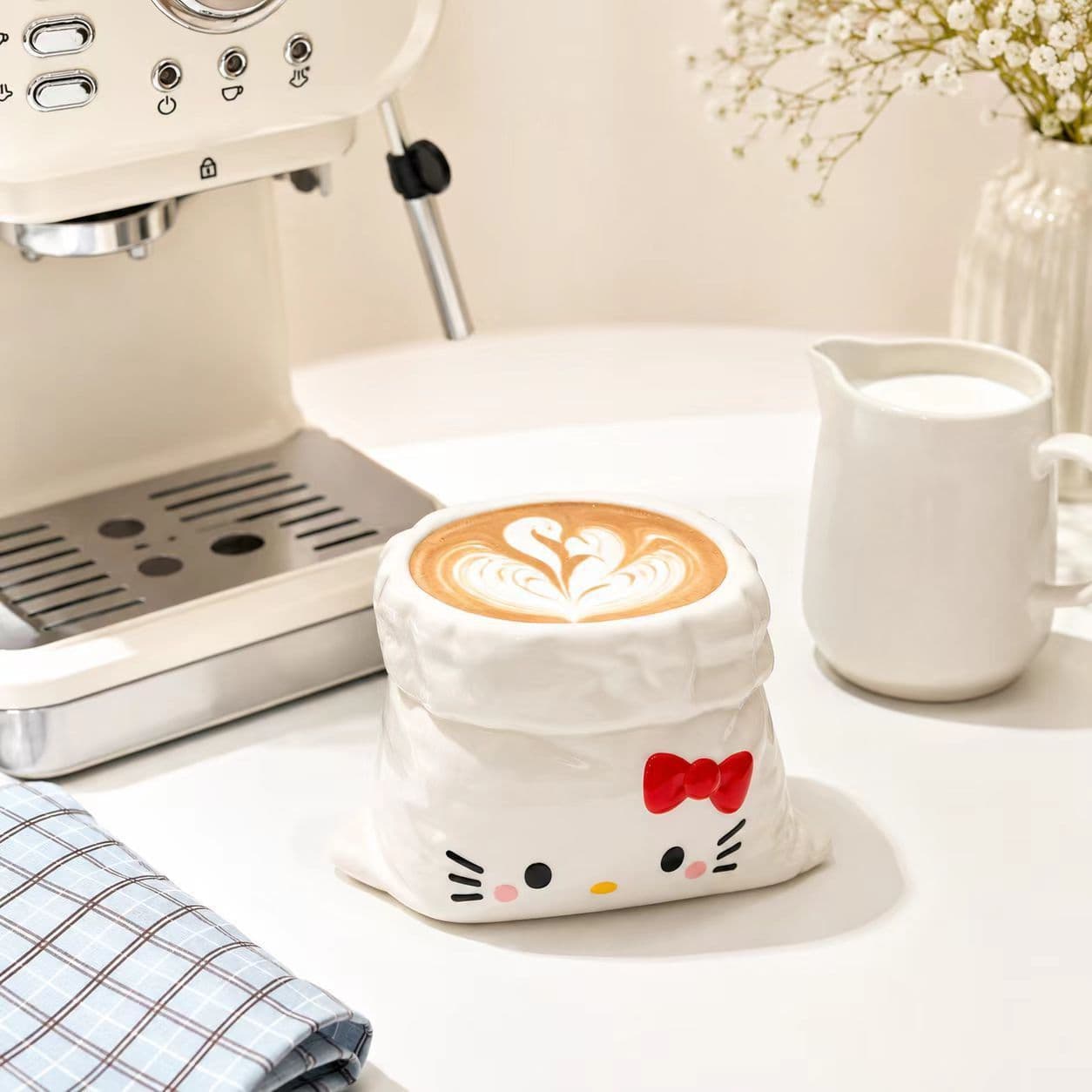 Cute Hello Kitty Ceramic Tote Bag Breakfast Cup Coffee Mug Afternoon Tea Mug Gift for Bestie Souvenir Cup