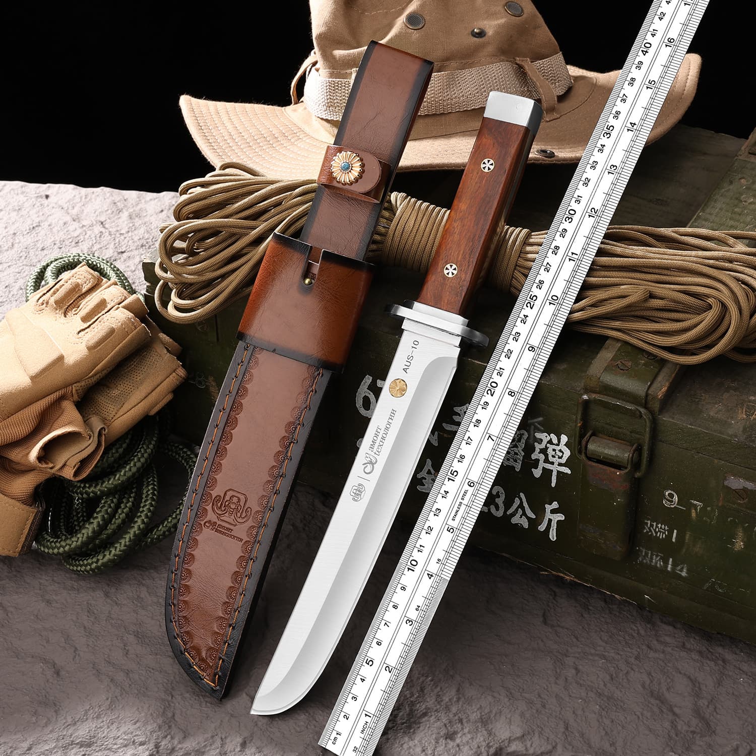 Sakai Kyugi-high hardness outdoor wood cutting camping knife integrated keel fishing mountain climbing outdoor survival samurai straight knife