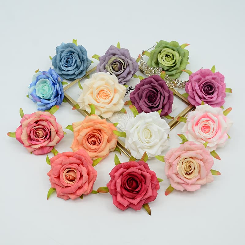 Simulated silk flowers Hugo rose flowers cross-border hot selling diamond rose wedding background wall flower arrangement headdress production flower