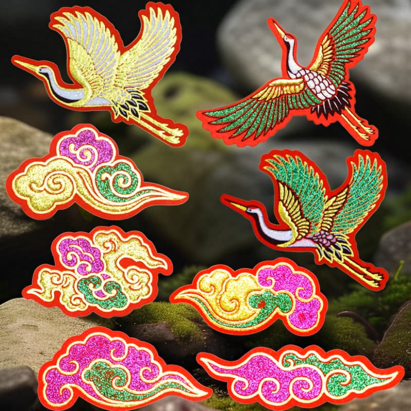 Mid-Autumn Lotus Lantern Handmade Origami Folding Tower Sailboat Accessory Materials Auspicious Clouds Crane Velvet Self-adhesive Peony Plum Blossom Stickers