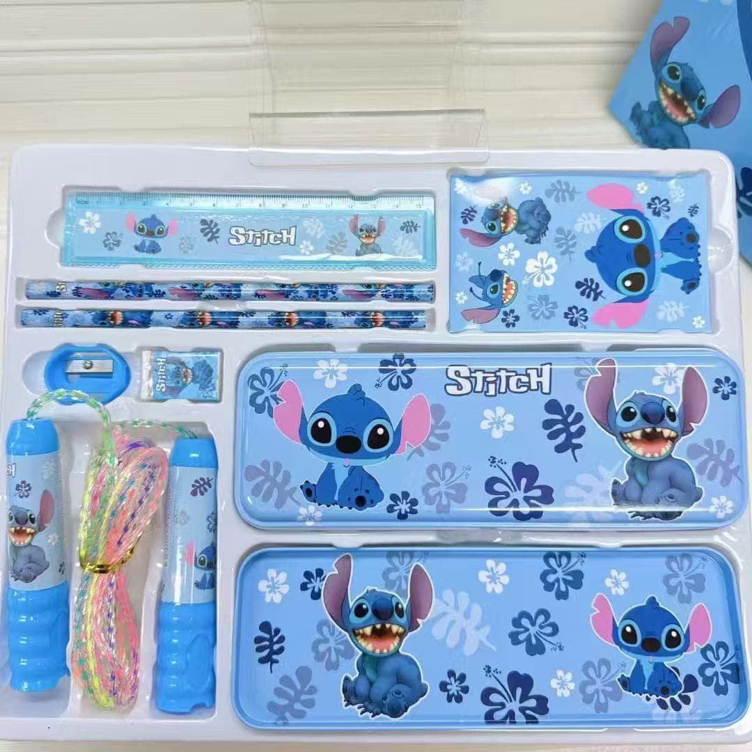 New Cross-Border Portable Stationery Set for Kids, Creative Gift Box with 8 Pieces, Stitch, Kapibara, Gift Prize Stationery