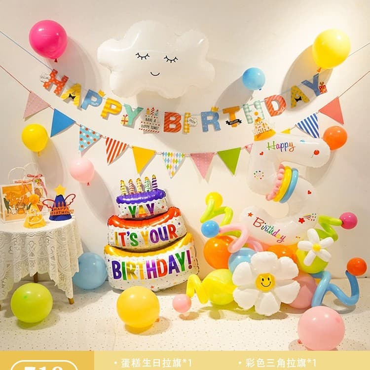 Happy Birthday Decoration Scene Setup for Kids Baby First Birthday Party Number Balloon Supplies Background Wall