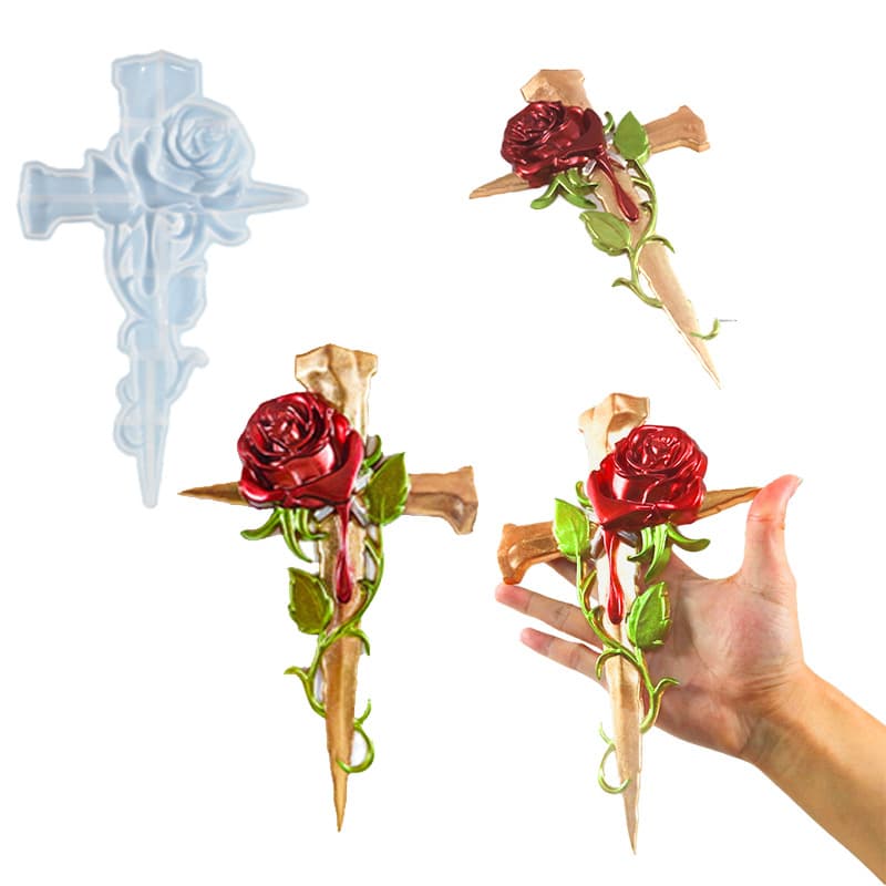 Zhongcheng Silicone DIY Resin Mold Rose Cross Pendant Silicone Mold Wall Decoration Cross-Border Supply