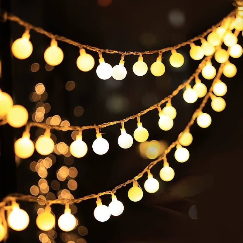 Solar LED frosted white ball string lights - Outdoor waterproof camping ambiance lights for tent decorations with battery case strips