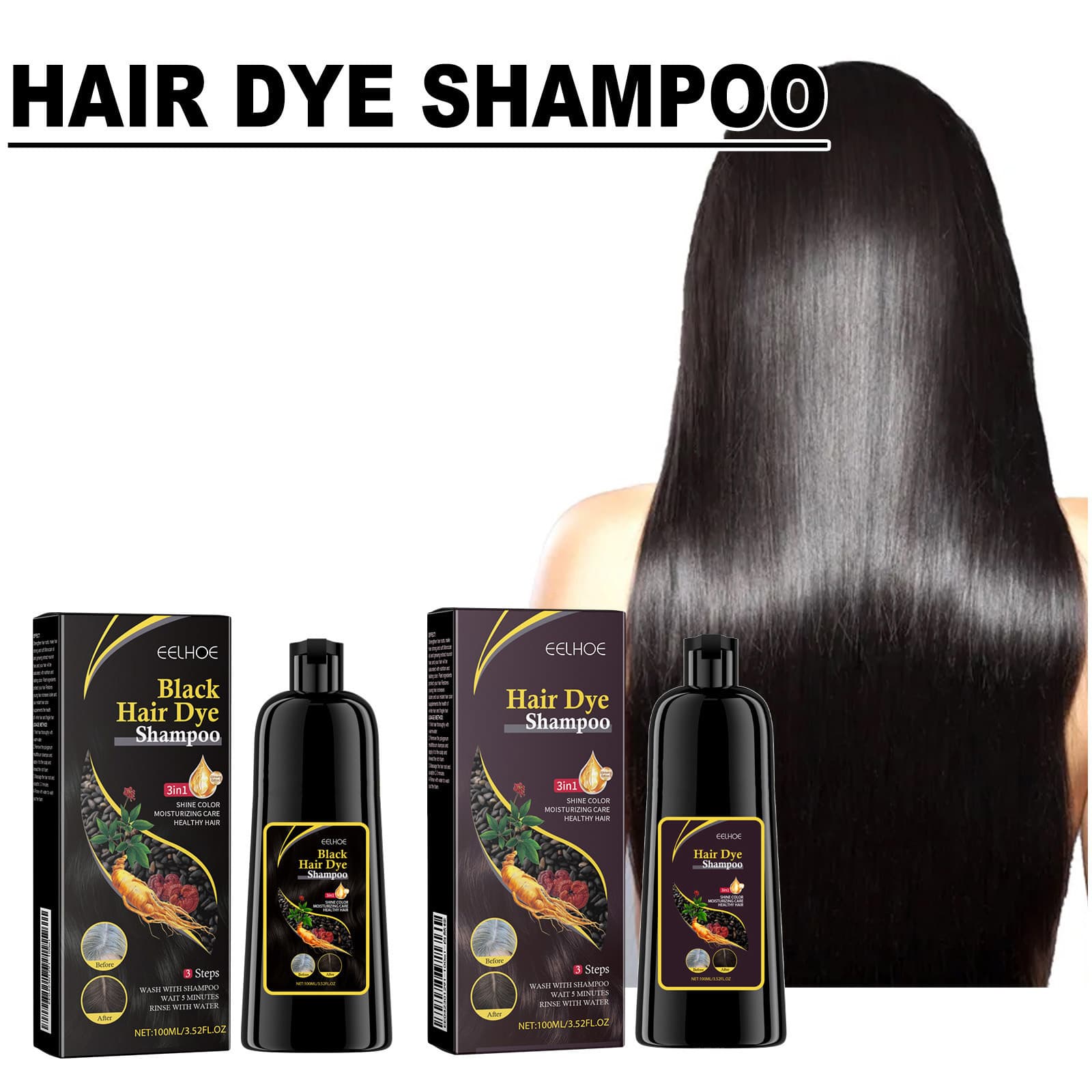 EELHOE Black Hair Shampoo Polygonum multiflorum essence black hair nourishing cleansing and smoothing shampoo