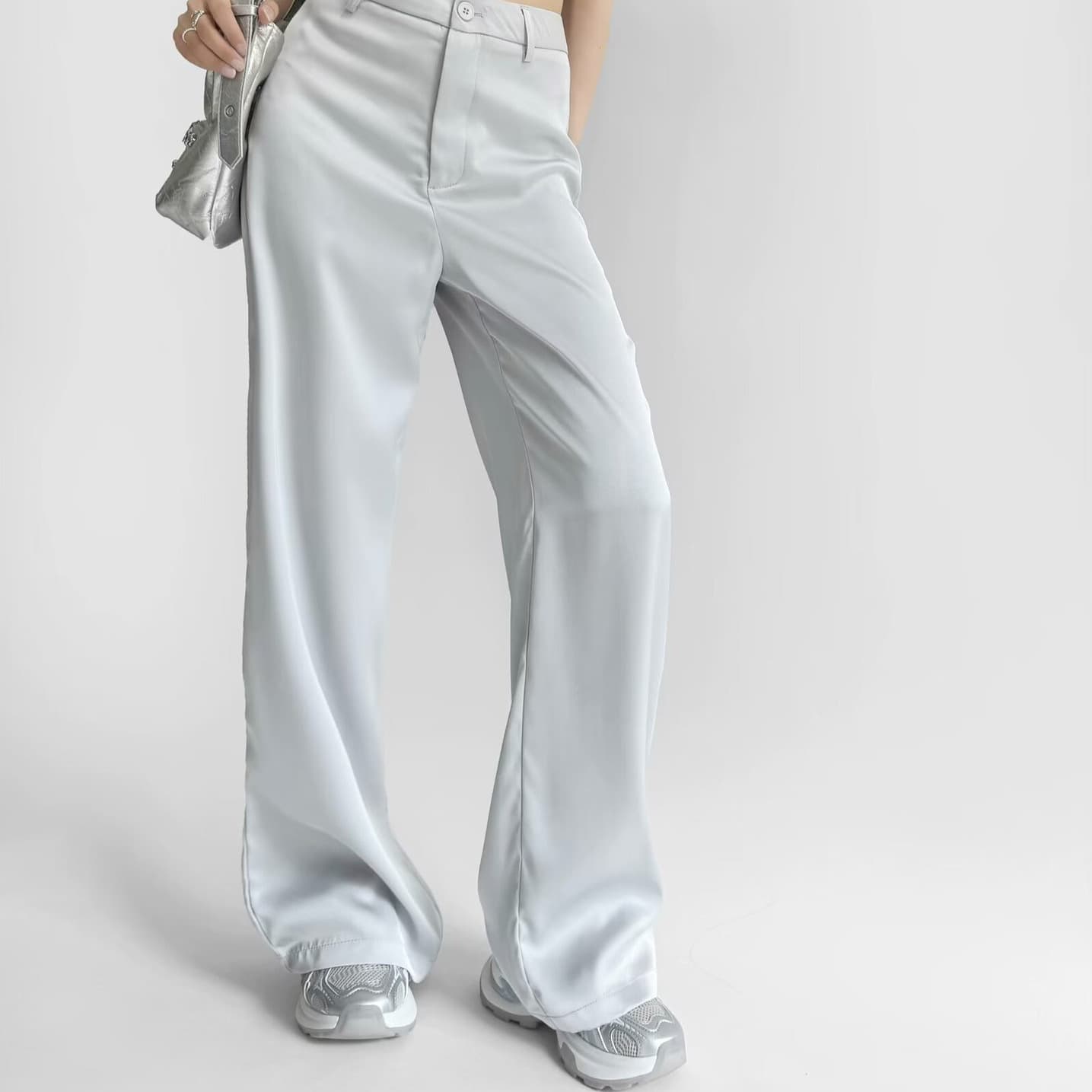 Blogger Style Summer Acetate Loose High-Waist Long Pants Straight-Leg Pants Silky Casual Trousers Women 2024 New Gray